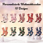 Personalisierte Wadenmitte-Socken mit 1–3 Gesichtsfotos und Weihnachtsmütze für den Alltag als Weihnachtsgeschenk für Paare Familie Haustierbesitzer
