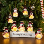 Personalized Cute Snowman LED Light Wooden Christmas Ornament with Name Christmas Tree Stocking Decor Winter Holiday Party Gift for Family Kids