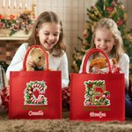Personalized Merry Christmas Cute Elf Large Red Jute Tote Bag with Name and Initial Christmas Festival Party Gift for Kids