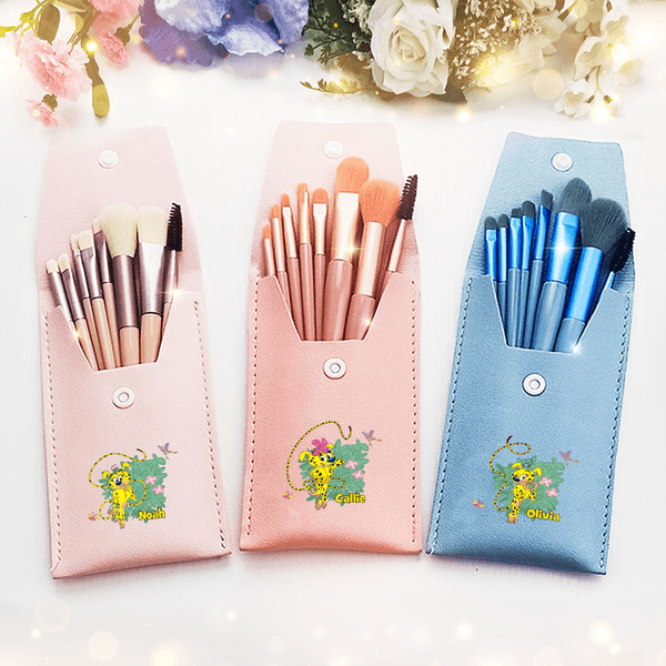 Personalized Cute Tail-Bouncing Marsupilami Makeup Brush Bag with 8 Pcs Makeup Brushes Birthday Wedding Gift for Women | Callie × Marsupilami®