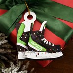 Personalised Ice Hockey Skates Coloured Lights Wooden Ornament with Name Tree Decoration Christmas Holiday Gift for Ice Hockey Lovers
