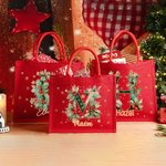 Personalized Holly Initial Large Red Jute Tote Bag with Name Christmas Party Gift for Children Friends