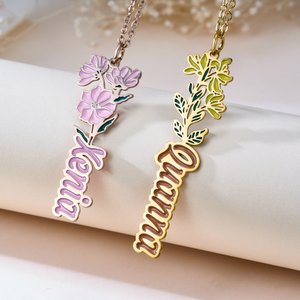 Personalized Multicolour Dainty Birth Flower Necklace with Name Birthday Anniversary Gift for Women Girls