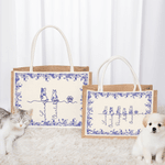 Personalized Toile De Jouy Line Style Dog Cat Large Jute Bag with Name Birthday Christmas Gift for Pet Owner