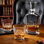 Personalized Retro Wreath Engraved Initial Whiskey Decanter Glasses Wooden Box Set with Name Birthday Christmas Gift for Men Whiskey Lovers