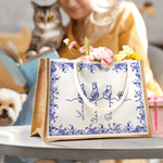 Personalized Toile De Jouy Line Style Dog Cat Large Jute Bag with Name Birthday Christmas Gift for Pet Owner