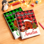 Personalised Plaid Santa Hat Initial A5 Spiral Notebook with Name Party Christmas Gift for Students Children