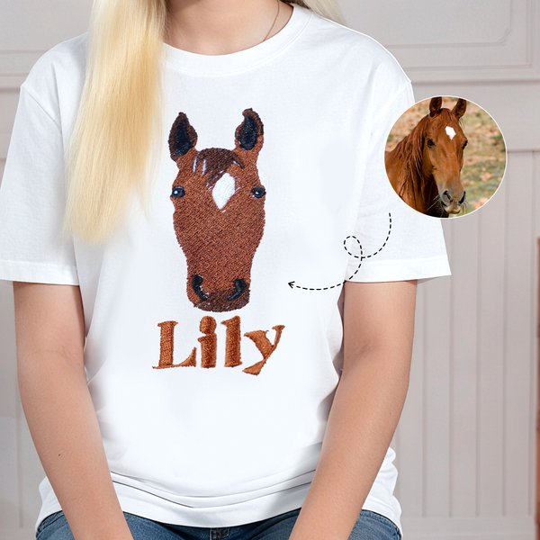 Personlig söt hästansikte foto flerfärgad T-shirt Sweatshirt Hoodie med broderat namn Ridsport Födelsedagspresent för hästälskare