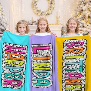 Personalised Multicolor Dalmatian Dot Doodle Letter Soft Throw Blanket with Name Home Decor Birthday Christmas Gift for Kids Family