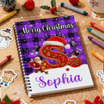 Personalised Plaid Santa Hat Initial A5 Spiral Notebook with Name Party Christmas Gift for Students Children