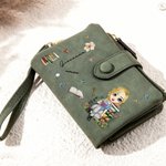 Personalized Cartoon Reading Character Birth Flower Tri-Fold Wristlet Wallet with Card Holder and Name Birthday Gift for Family Bookworms