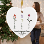 Personalized Birth Flower Heart Round Ceramic Ornament with Name Tree Decor Christmas Gift for Family Sister