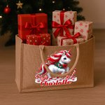 Personalized Merry Christmas Fantasy Unicorn Large Jute Tote Bag with Name Christmas Eve Party Gift for Girls Kids
