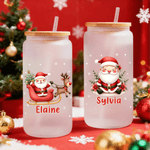Personalized Cute Santa Claus Frosted Glass Cup with Name Christmas Gift for Family Friends