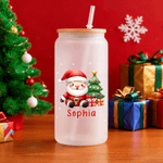 Personalized Cute Santa Claus Frosted Glass Cup with Name Christmas Gift for Family Friends