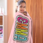 Personalised Multicolor Dalmatian Dot Doodle Letter Soft Throw Blanket with Name Home Decor Birthday Christmas Gift for Kids Family