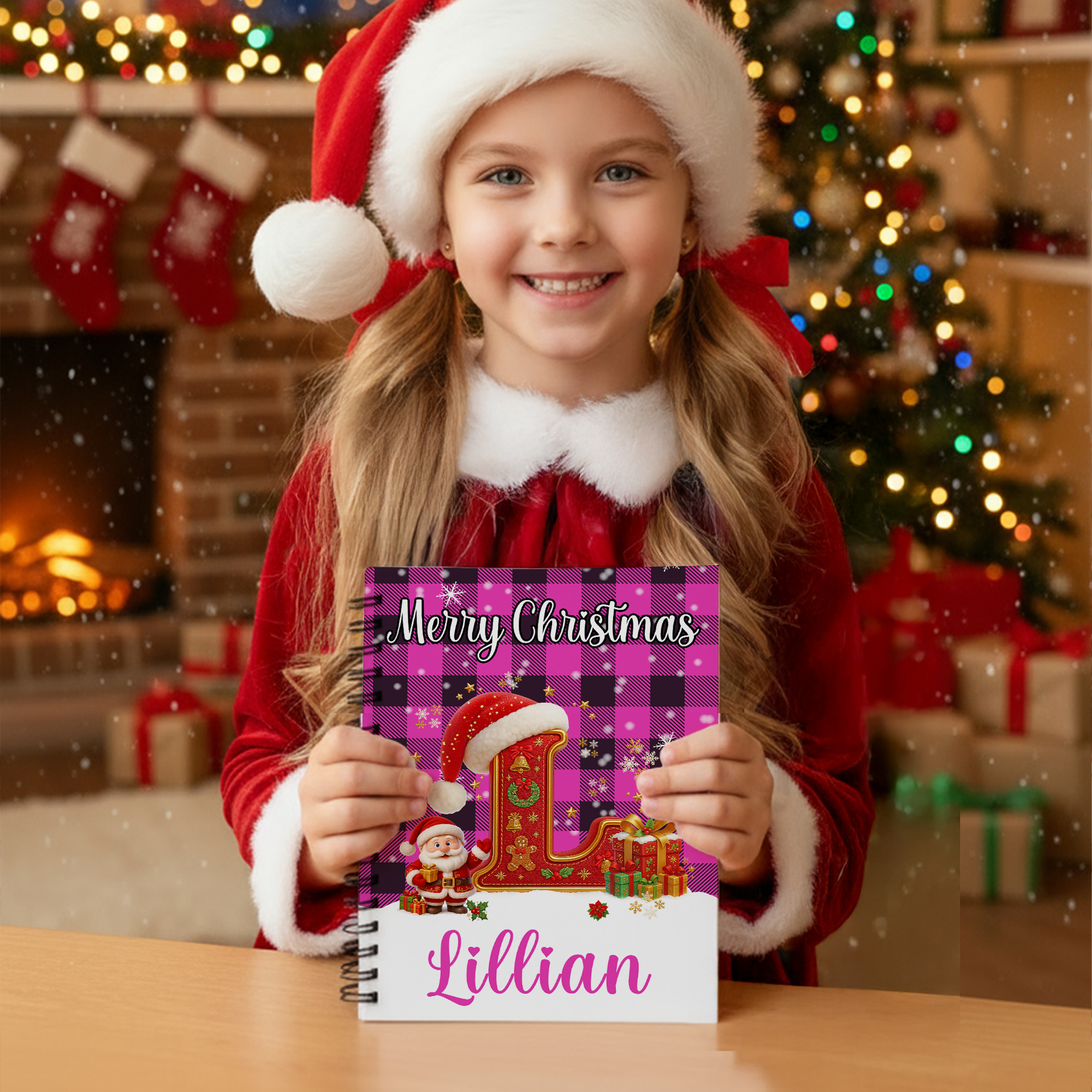 Personalized Plaid Santa Hat Initial A5 Spiral Notebook with Name Party ...