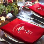 Personalized Santa Hat Cocktail Design 100% Cotton Red Napkin with Name Party Home Decor Christmas Gift for Family Friends