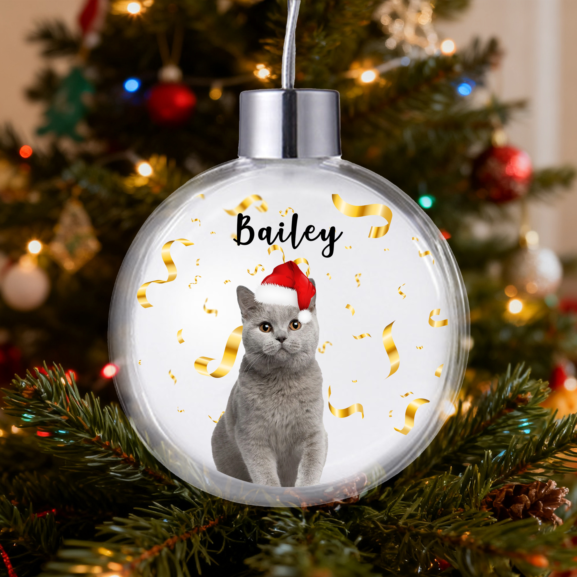 Boules de Noël personnalisées avec photo et ruban doré avec nom Cadeau de Noël pour la famille et les amis