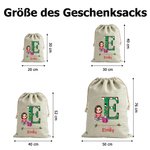 Personalisierter Weihnachts-Geschenksack mit Niedlichem Cartoon-Charakter Initiale und Namen inklusive Kordelzug Weihnachtsgeschenk für Kinder Familie