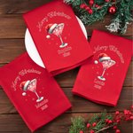 Personalized Santa Hat Cocktail Design 100% Cotton Red Napkin with Name Party Home Decor Christmas Gift for Family Friends