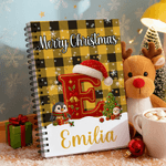 Personalised Plaid Santa Hat Initial A5 Spiral Notebook with Name Party Christmas Gift for Students Children