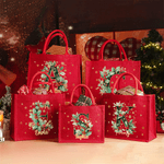 Personalized Holly Initial Large Red Jute Tote Bag with Name Christmas Party Gift for Children Friends