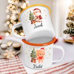 Personalized Cute Animal Christmas Tree 12 oz Enamel Mug with Name Christmas Gift for Boys Girls