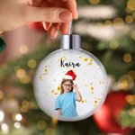 Personalized Gold Ribbon Photo Christmas Ball Ornament with Name Home Decor Christmas Gift for Family Friends