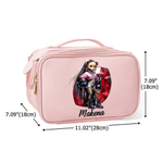 Personalized Hip-Hop Girl Teddy Bear Birthstone Large Capacity PU Leather Makeup Bag with Name Gift for Women Black Queen Hip-Hop Lovers