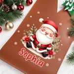 Personalized Cute Santa Claus PU Leather Protective Wine Bag with Name and Handle Christmas Party Gift for Wine Lovers