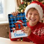 Personalised Plaid Santa Hat Initial A5 Spiral Notebook with Name Party Christmas Gift for Students Children