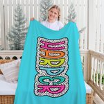 Personalised Multicolor Dalmatian Dot Doodle Letter Soft Throw Blanket with Name Home Decor Birthday Christmas Gift for Kids Family