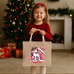 Personalized Merry Christmas Fantasy Unicorn Large Jute Tote Bag with Name Christmas Eve Party Gift for Girls Kids