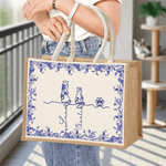 Personalized Toile De Jouy Line Style Dog Cat Large Jute Bag with Name Birthday Christmas Gift for Pet Owner