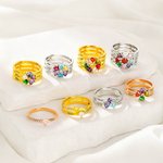 Anello personalizzato con cuore, assortimento di 1-8 pietre di nascita e nomi incisi, regalo di compleanno, anniversario e fidanzamento per le donne.