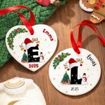 Personalized Santa Hat Initial Snowman Ceramic Ornament with Name and Year Tree Decor Christmas Gift for Family Kids