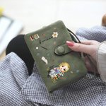 Personalized Cartoon Reading Character Birth Flower Tri-Fold Wristlet Wallet with Card Holder and Name Birthday Gift for Family Bookworms