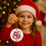 Ornamento personalizzato in ceramica con nome e anno dell'unicorno fantasia natalizia, regalo di Natale per bambini e ragazzi.