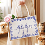 Personalized Toile De Jouy Line Style Dog Cat Large Jute Bag with Name Birthday Christmas Gift for Pet Owner