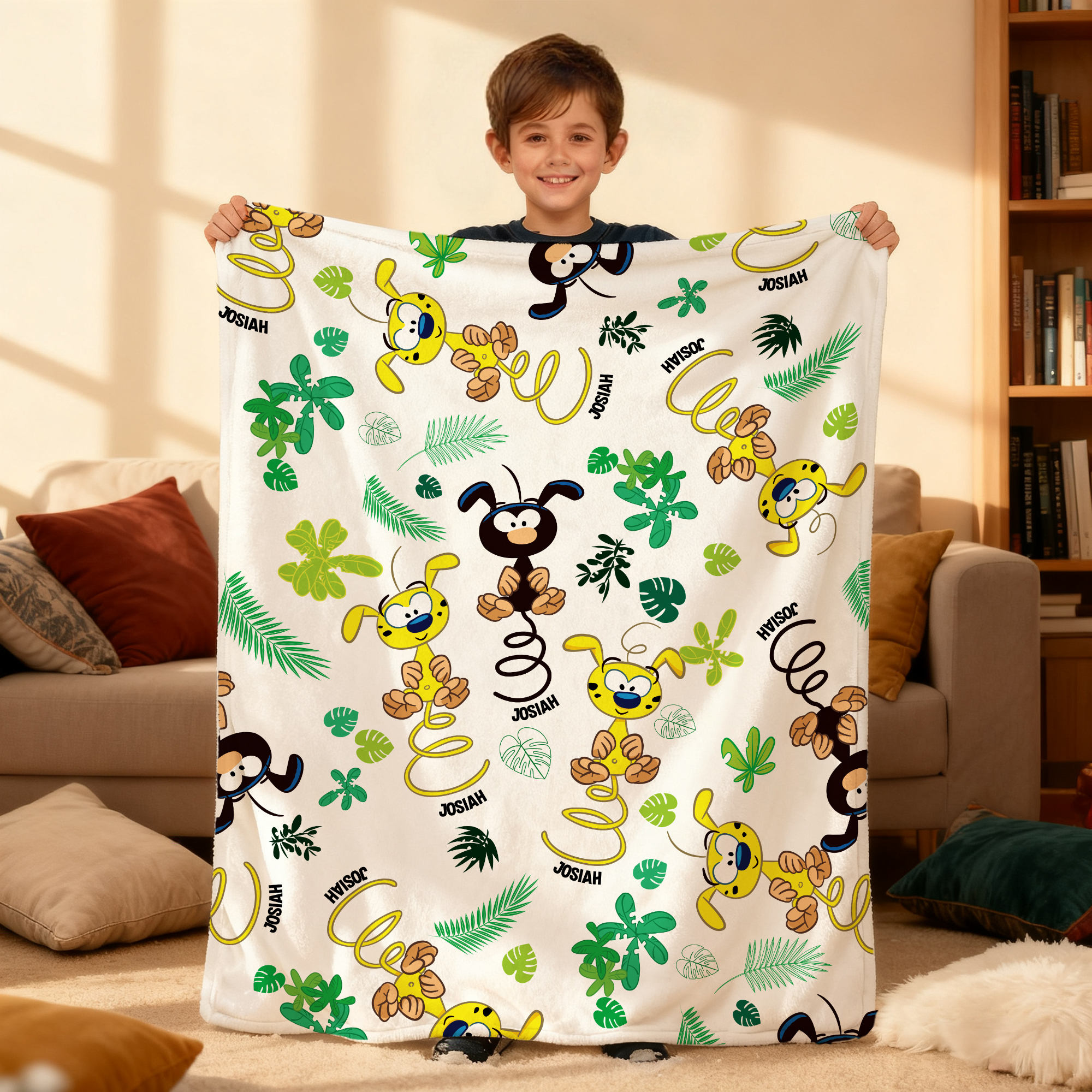 Couverture douce et personnalisée pour le Marsupilami à longue queue avec nom Cadeau d'anniversaire et de Noël pour les enfants Callie × Marsupilami®.
