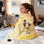 Personalized Cartoon Sport Character Soft Hooded Blanket with Name and Number Birthday Christmas Game Gift for Ice Hockey Players Lovers