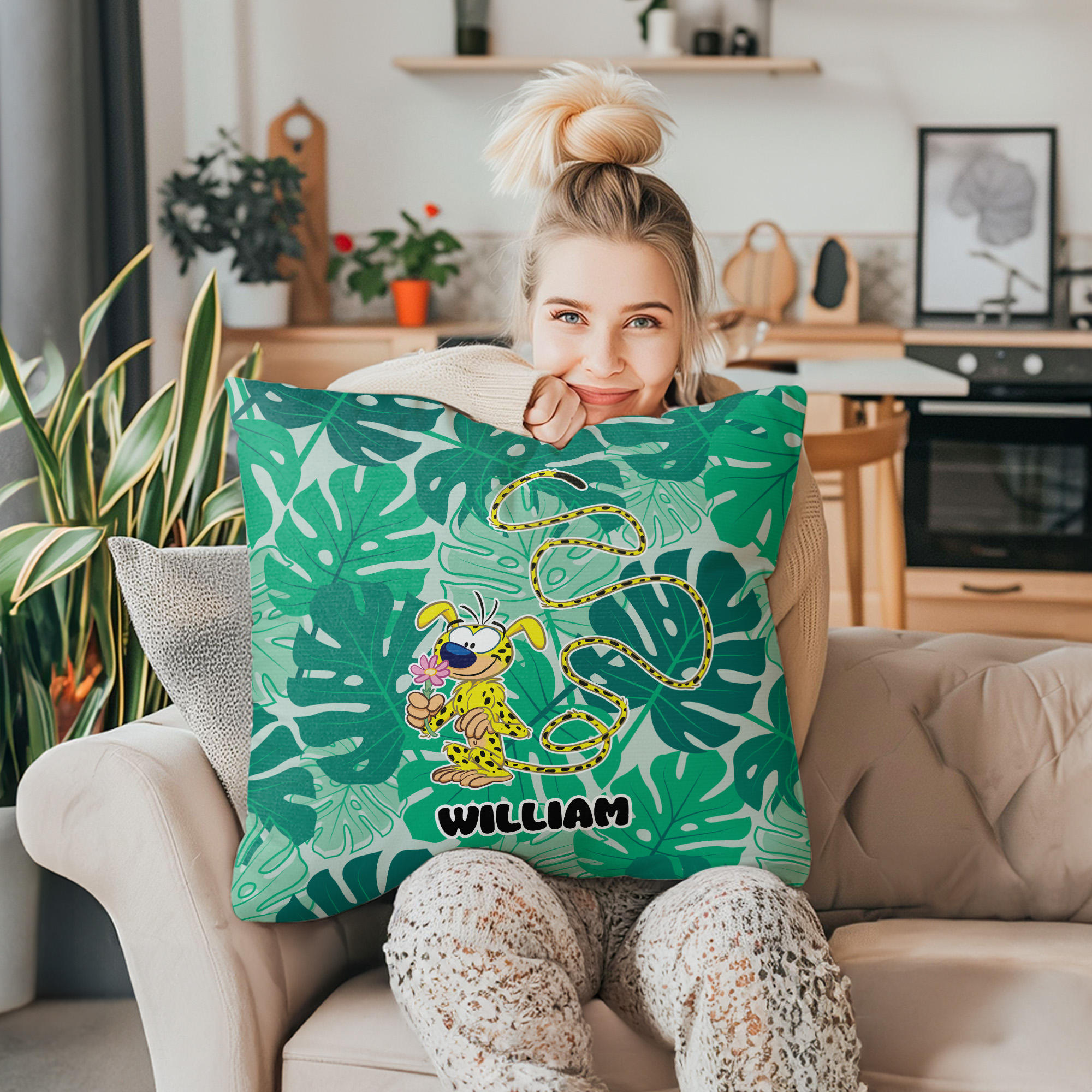 Housse de coussin personnalisée Marsupilami mignon à longue queue Home Decor Birthday Christmas Gift for Kids