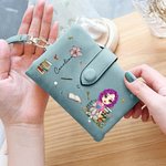Personalized Cartoon Reading Character Birth Flower Tri-Fold Wristlet Wallet with Card Holder and Name Birthday Gift for Family Bookworms