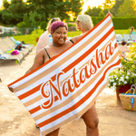 Personalized Multicolour Retro Stripes Quick Dry Beach Towel with Name Summer Vacation Travel Pool Beach Party Birthday Gift for Family Friends