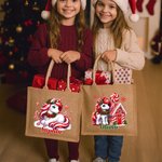 Personalized Merry Christmas Fantasy Unicorn Large Jute Tote Bag with Name Christmas Eve Party Gift for Girls Kids