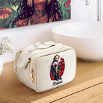 Personalized Hip-Hop Girl Teddy Bear Birthstone Large Capacity PU Leather Makeup Bag with Name Gift for Women Black Queen Hip-Hop Lovers