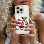 Custodia personalizzata Hip-Hop Bear Birthstone per iPhone con nome Regalo di Natale e compleanno per le donne amanti dell'Hip-Hop