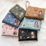 Personalized Cartoon Reading Character Birth Flower Tri-Fold Wristlet Wallet with Card Holder and Name Birthday Gift for Family Bookworms