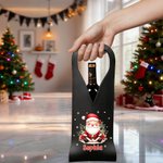Personalized Cute Santa Claus PU Leather Protective Wine Bag with Name and Handle Christmas Party Gift for Wine Lovers